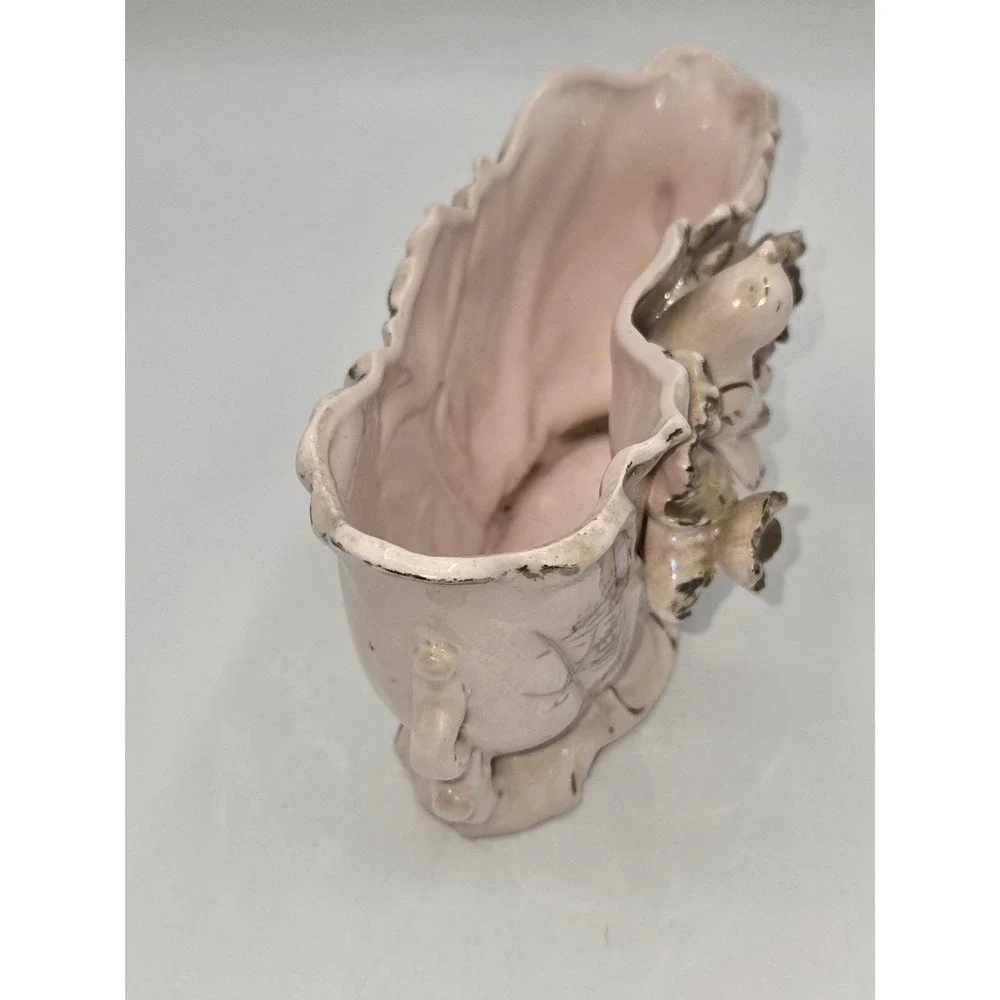 Vintage Pink Lusterware Planter Bird Floral Gold‎ Trim Ceramic Jardiniere 7